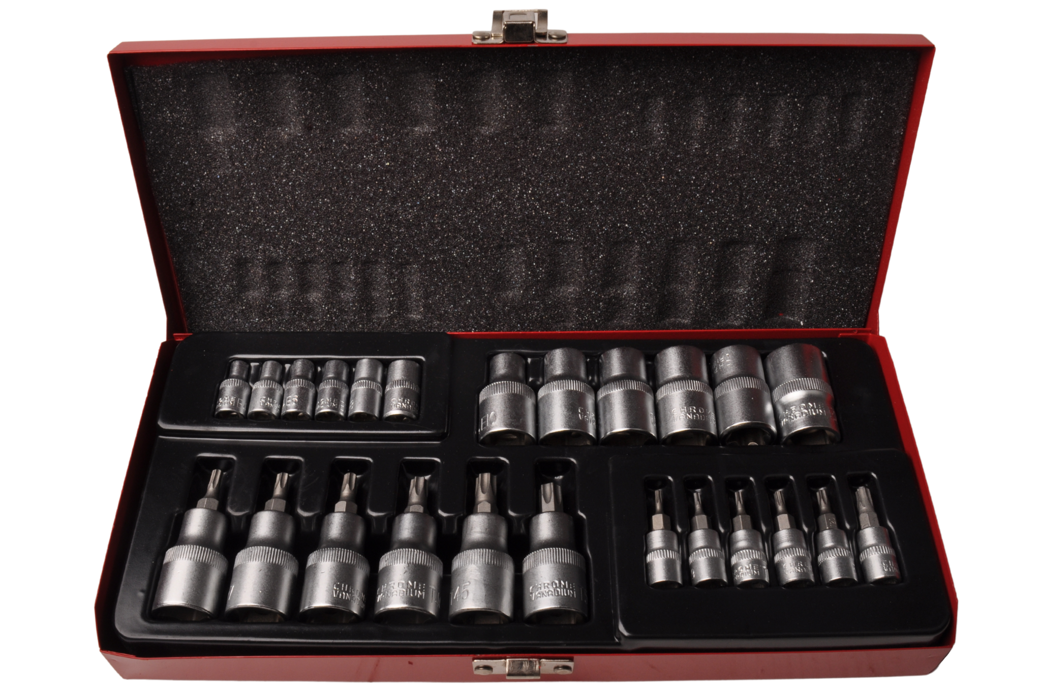 Steckschlüssel + Bitsatz 1/4 1/2 Torx - in Metallbox - Chrom-Vanadium Qualität