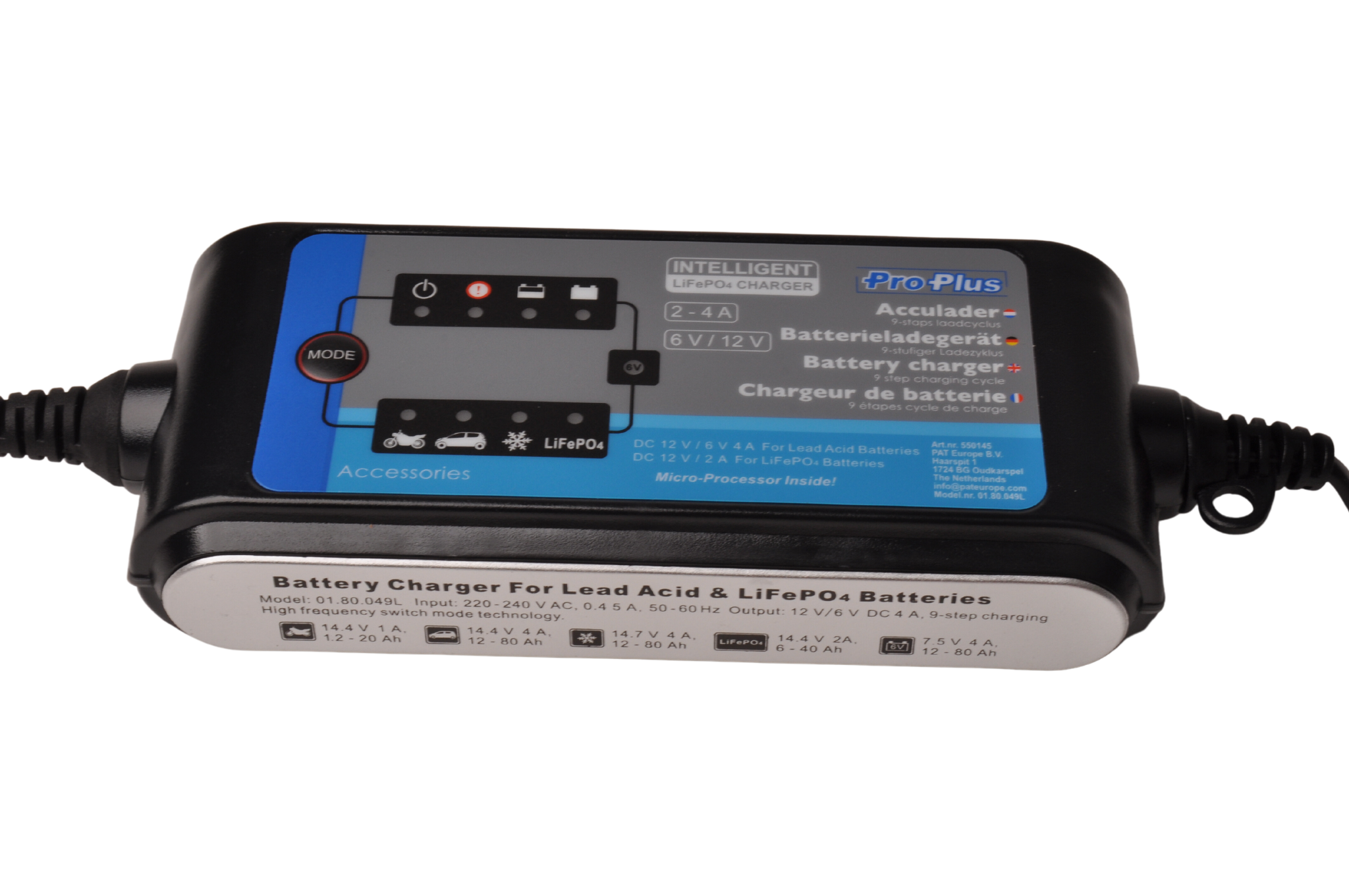 Batterieladegerät 6V/12V 2-4AMP 9-stufiger Ladezyklus
