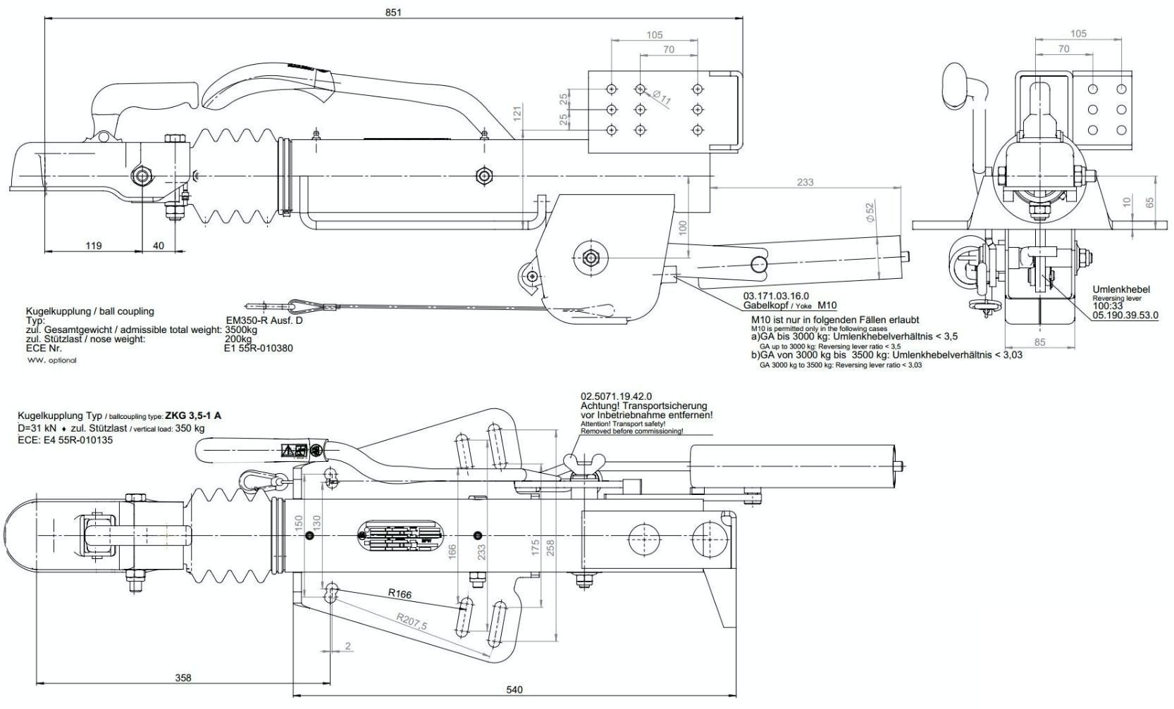 BPW ZAF 3.5-3 Auflaufbremse - maximale Anhängelast 3500 kg - inklusive Bugradkonsole