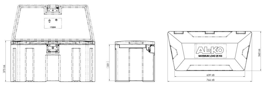 AL-KO profi V-box Aufbau Deichselkasten/Werkzeugkasten 766/639x360x375 mm