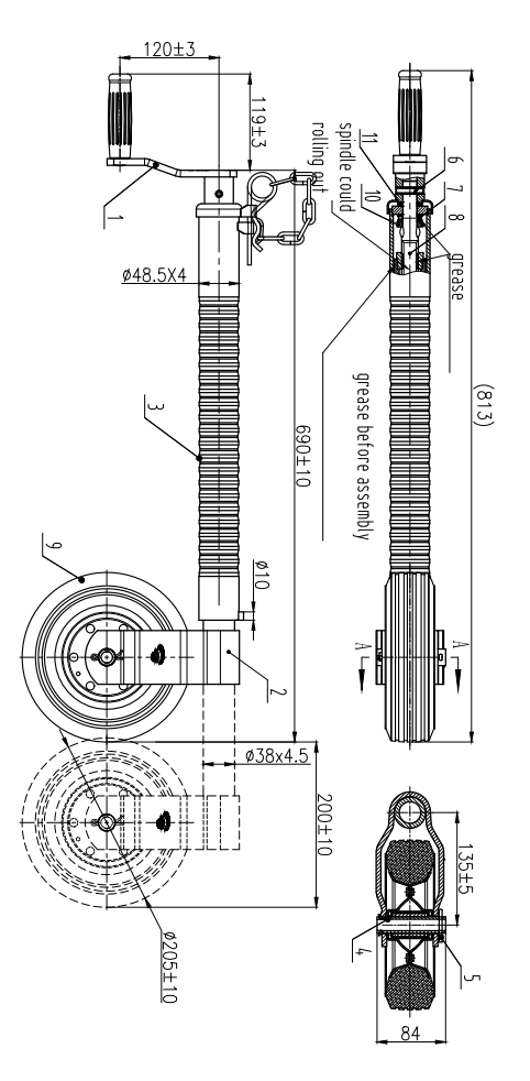 Nasenrad - 48 mm - gerippt - 150 kg maximale Tragfähigkeit - Stahlfelge