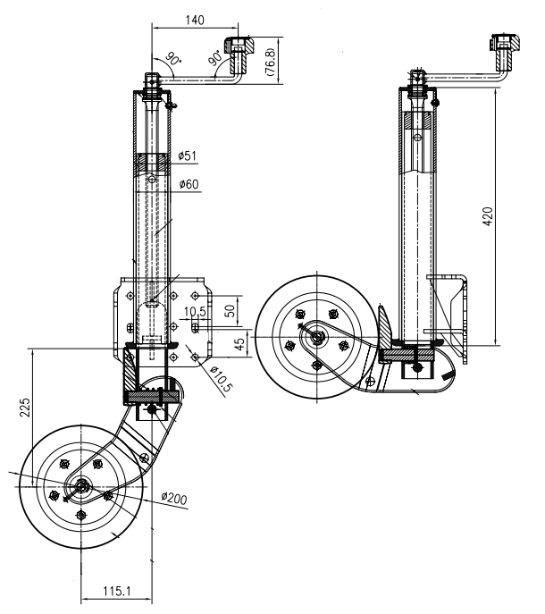 p>ATK60V Automatik Stützrad  Stützlast 500 kg verstärkt