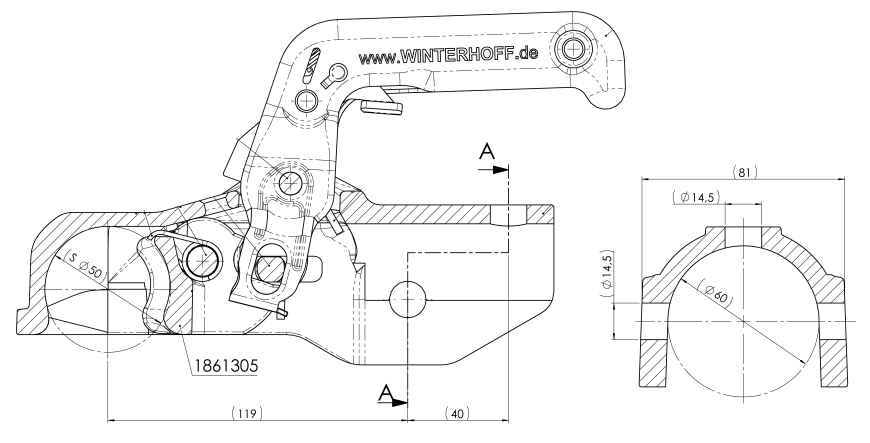 Winterhoff/Albe EM350RC - rund 60 mm - 3500 kg - gebremste Kugelkupplung