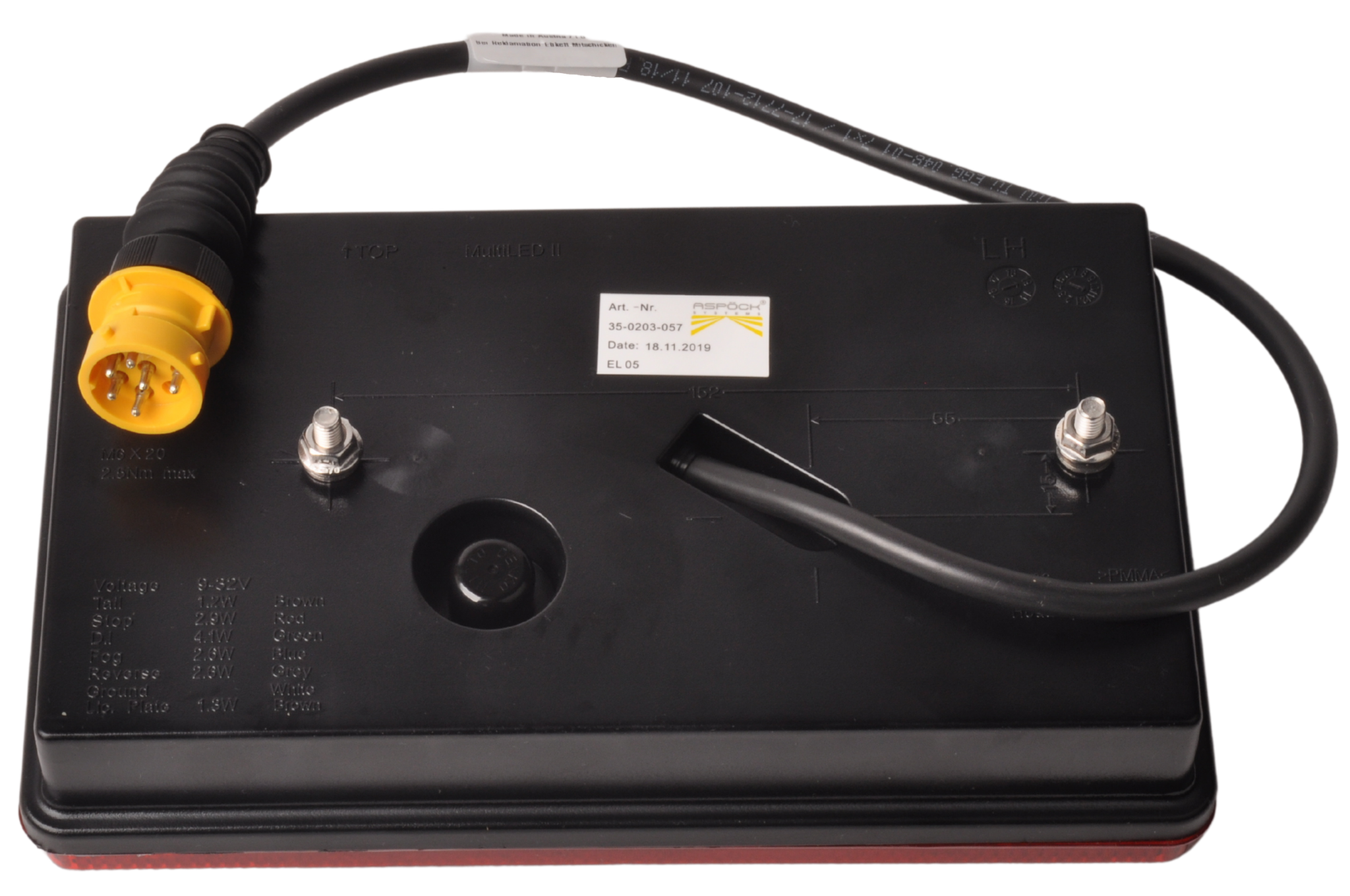 Aspock MultiLED 2 Rückleuchte links 240x140x54 mm - Voll-LED - 8-poliger Stecker mit 50 cm Kabel
