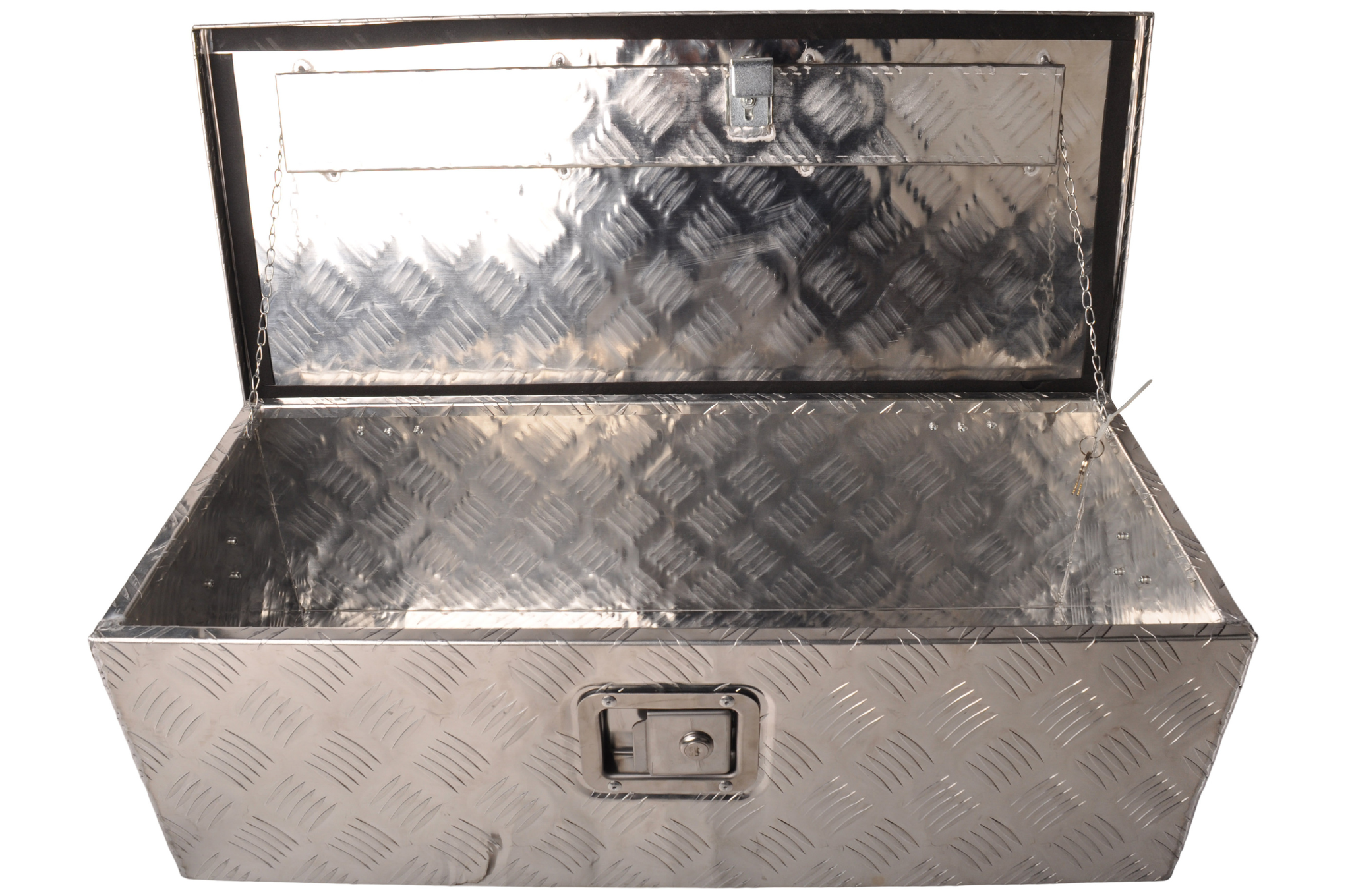 Riffelblech Aluminium Deichselbox/Werkzeugbox/Deichselkasten 765x330x245 mm - mit eingebautem Schloss
