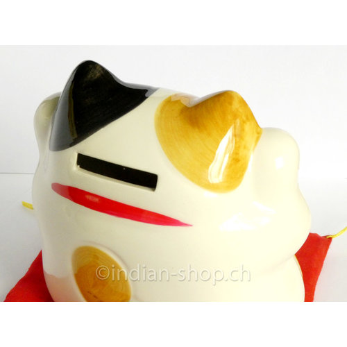 Chat Japonais Porte-Bonheur et Tirelire Blanc 10 cm