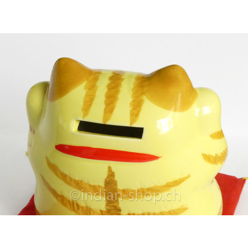 Chat Japonais Porte-Bonheur et Tirelire Jaune 10 cm