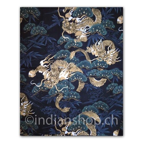 Japanese Cotton Yukata Dragons 515-BL