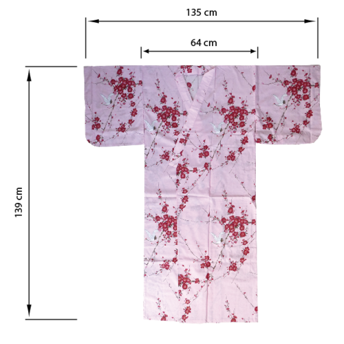 Kimono Coton Rose Motifs Grues en Vol 547-R