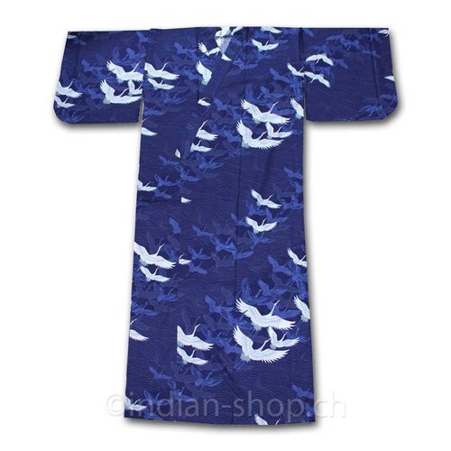 Yukata Coton Bleu Motifs Grues en Vol YU-528