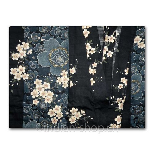 Japanese Cotton Yukata. Black Color - Floral Prints 661-NR