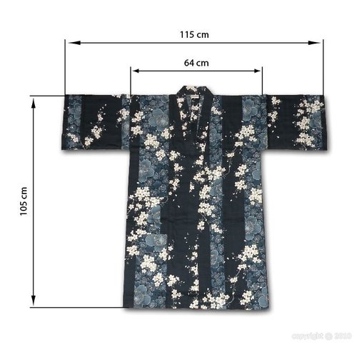 Japanese Cotton Yukata. Black Color - Floral Prints 661-NR