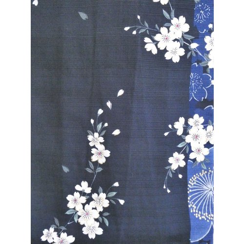 Japanese Cotton Yukata. Black and Blue Color - Floral Prints 661-BL