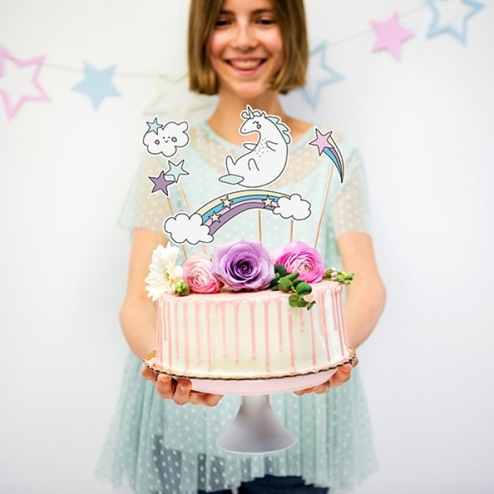 Taarttoppers - Make a Wish - Unicorn Kinderfeestje thema - 5 stuks