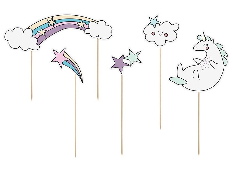 Taarttoppers - Make a Wish - Unicorn Kinderfeestje thema - 5 stuks
