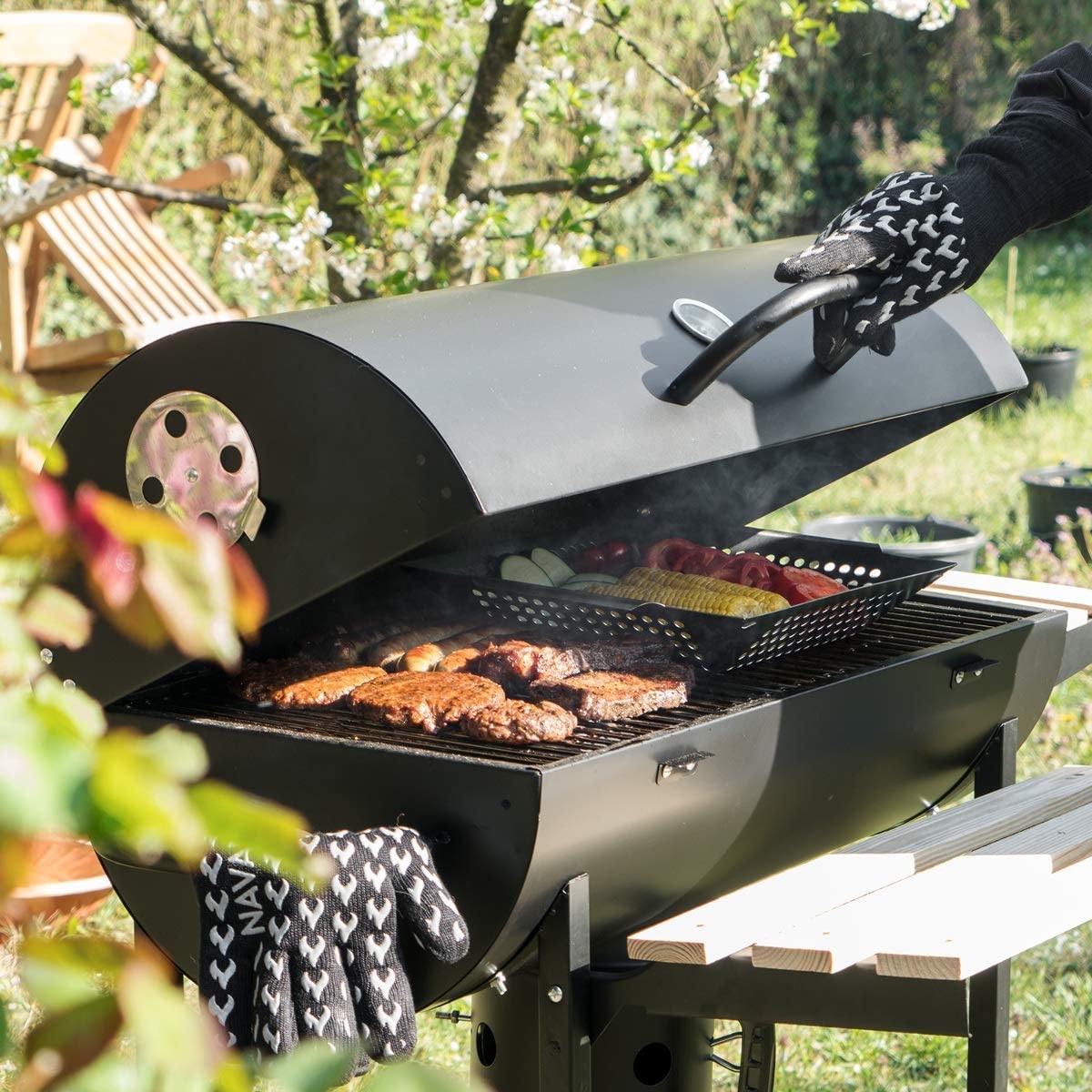 BBQ grillmand RVS groot 35 x 30,5 x 6 cm