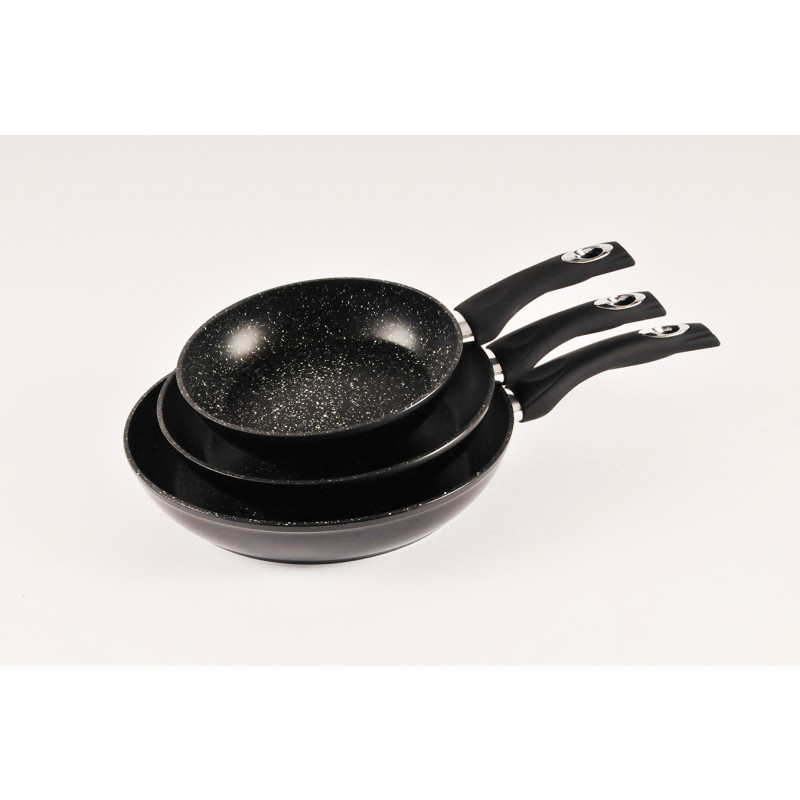 Swiss Pro+ Koekenpannenset - 3-delig - 20, 24, 28 cm - zwart marmer non-stick coating