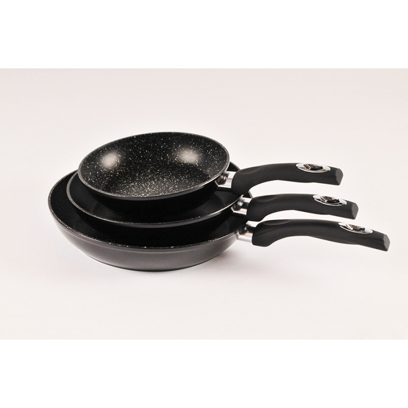 Swiss Pro+ Koekenpannenset - 3-delig - 20, 24, 28 cm - zwart marmer non-stick coating