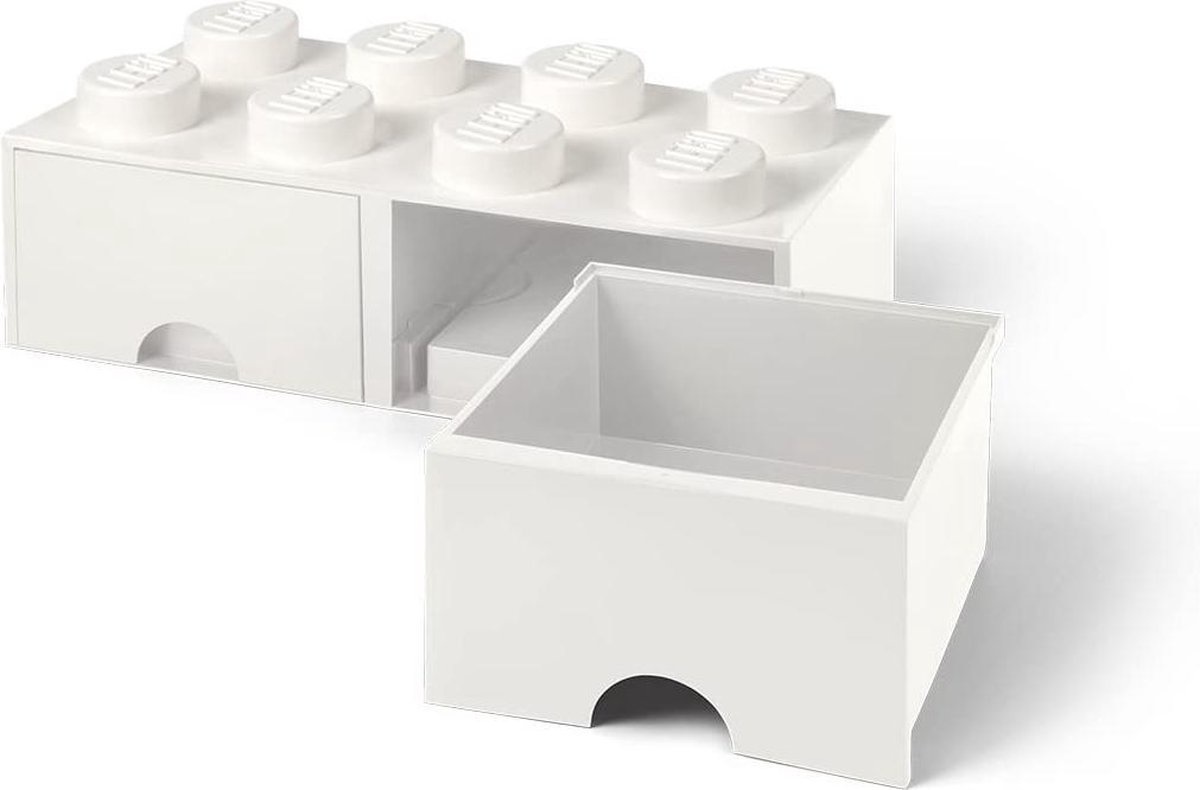 LEGO opbergsteen met 2 lades 8 noppen 50 x 18 cm wit