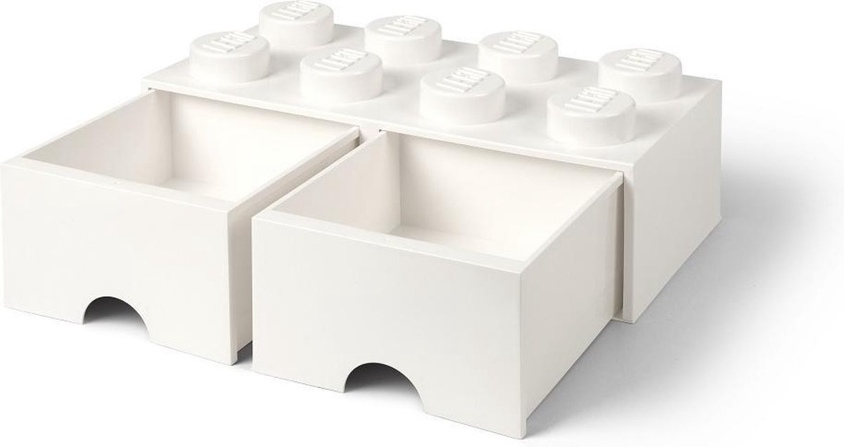 LEGO opbergsteen met 2 lades 8 noppen 50 x 18 cm wit