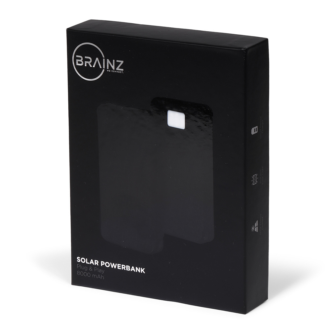 Brainz Oplaadbare Solar Powerbank met LED lamp - 8000mAh - zwart
