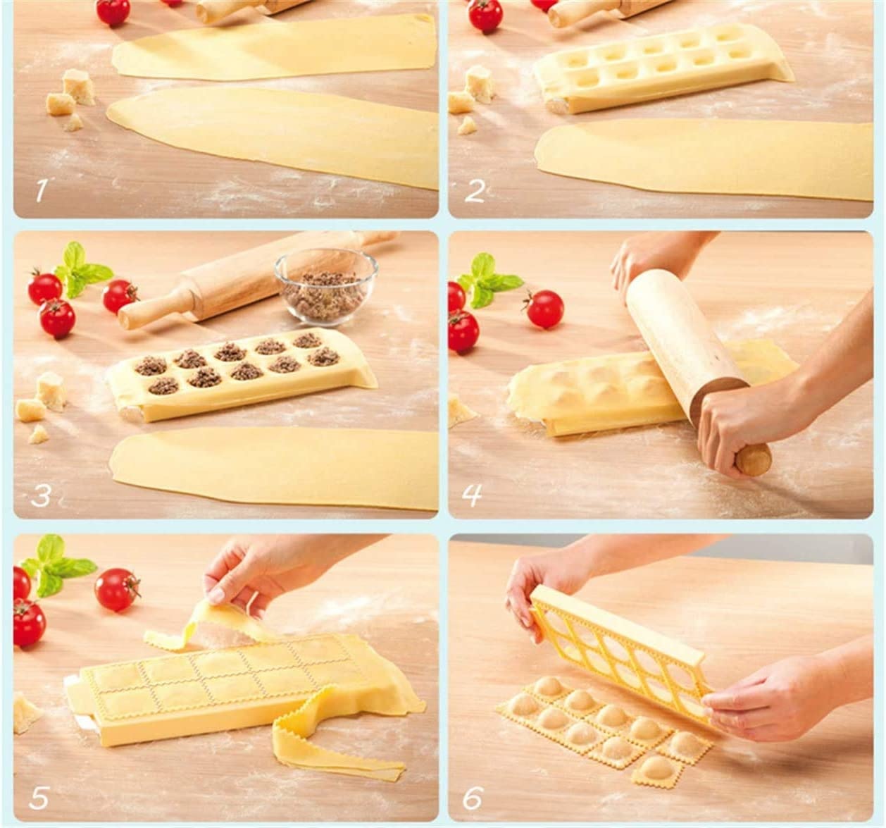 Pasta deegvorm voor Ravioli - met uitsteker - 4 delig