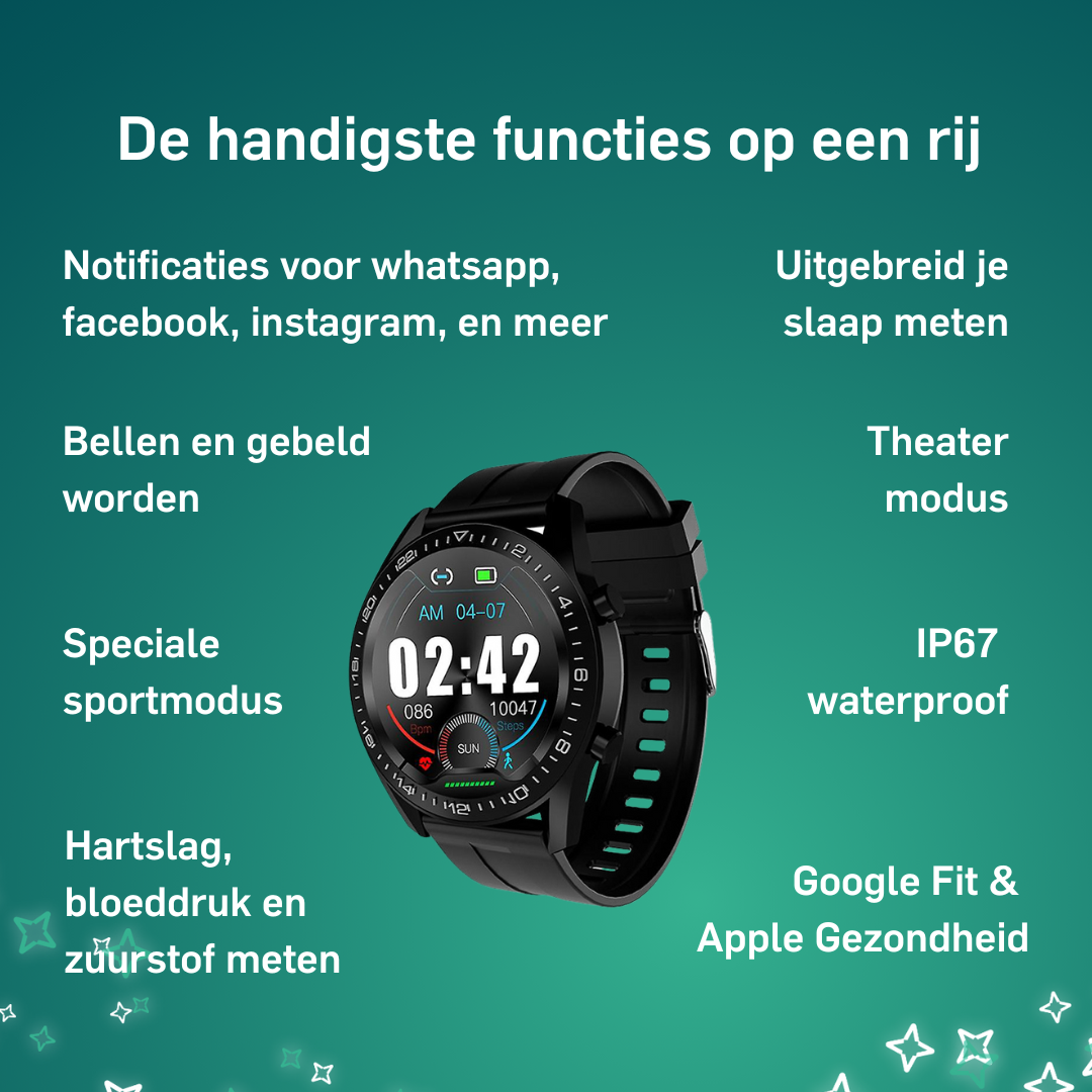 Adwear SWi12 Smartwatch - klassiek rond design - aluminium
