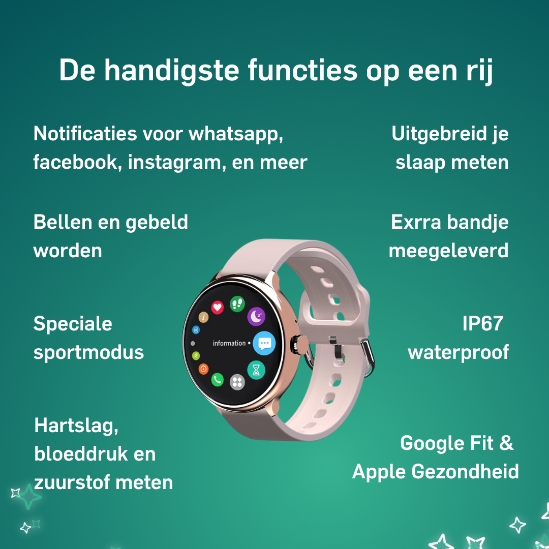 Adwear SWk50 Smartwatch - Sierraad om je pols - met extra wit bandje