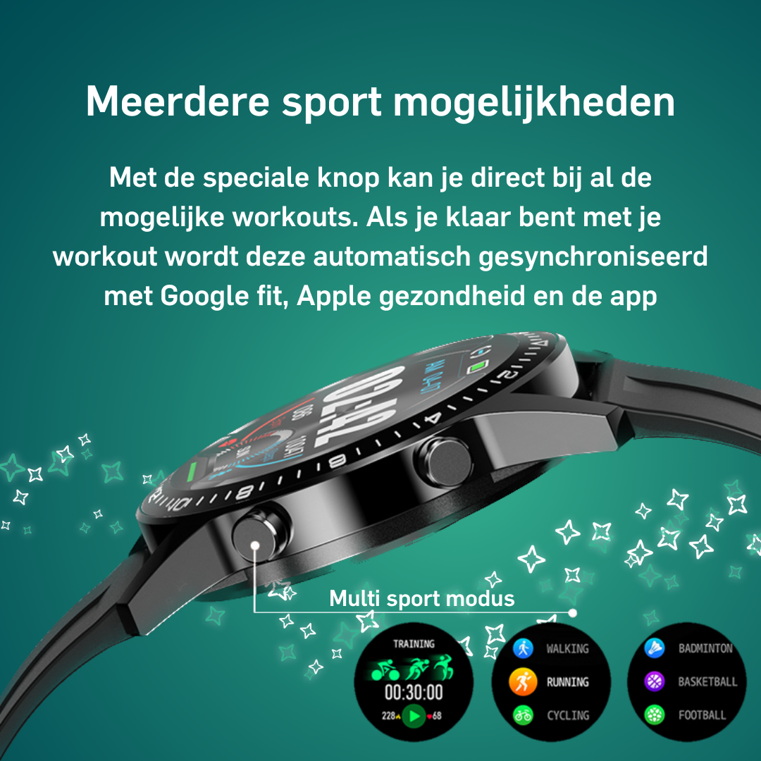 Adwear SWi12 Smartwatch - klassiek rond design - aluminium