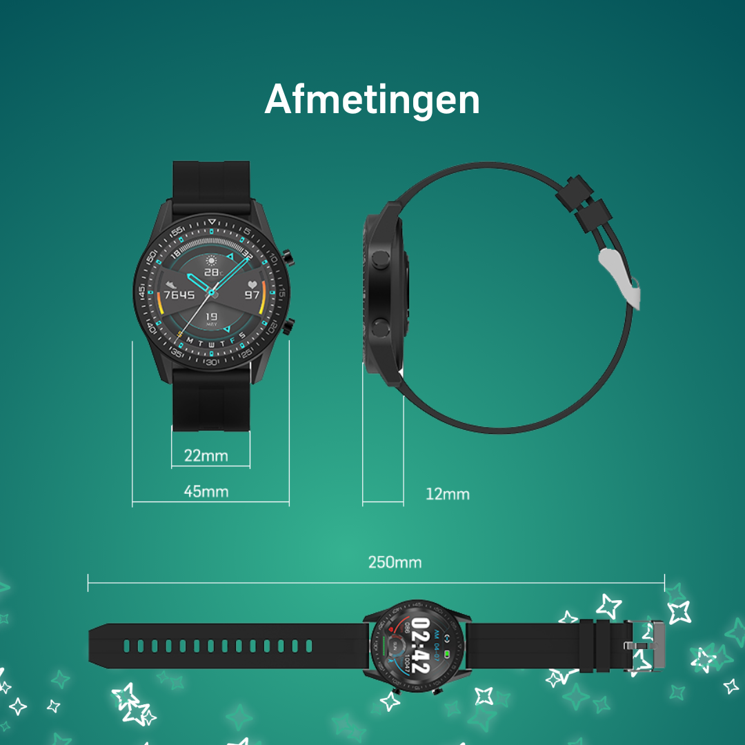 Adwear SWi12 Smartwatch - klassiek rond design - aluminium