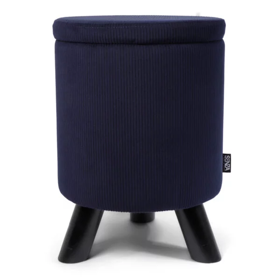 SENZA Ribbel Stof Poef op poten - Rond - Met opbergruimte - Blauw