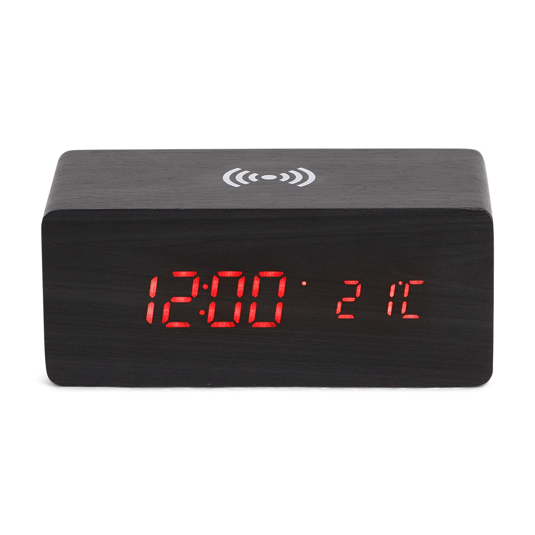 BRAINZ Digitale Wekker met temperatuur aanduiding, incl. Draadloze Oplader Zwart