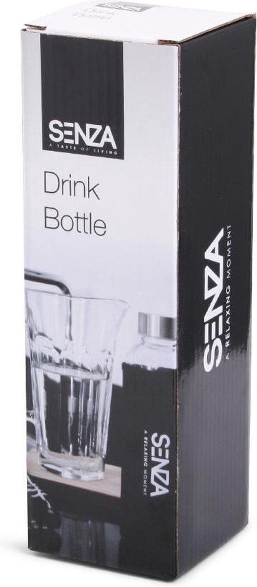 SENZA Drinkfles van glas met neopreen hoes - zwart