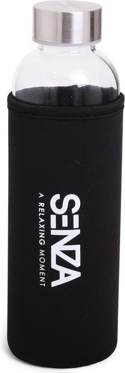 SENZA Drinkfles van glas met neopreen hoes - zwart