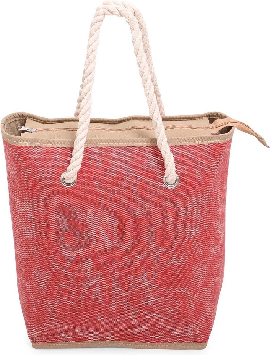 Norlander Canvas Shopper - Strandtas - Boodschappentas - Rood - 37 x 37 x 13 cm - 7 Liter - Bohemian Style