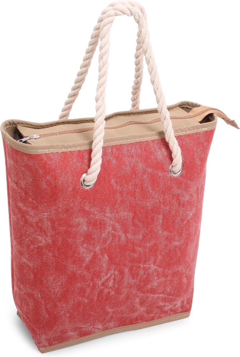 Norlander Canvas Shopper - Strandtas - Boodschappentas - Rood - 37 x 37 x 13 cm - 7 Liter - Bohemian Style