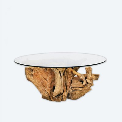Teak Couchtisch Runde Glasplatte