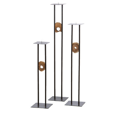 Industrial Kerzenhalter Quadrat Mit Holz (3-teiliger Satz) - Copy