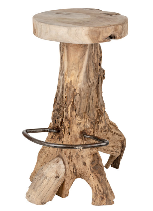 Wurzel-Teak Barhocker Mit Eisensockel