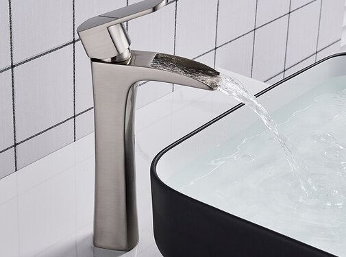 VALISA Wastafel Messing Kraan Waterval Uitloop Geborsteld Nikkel