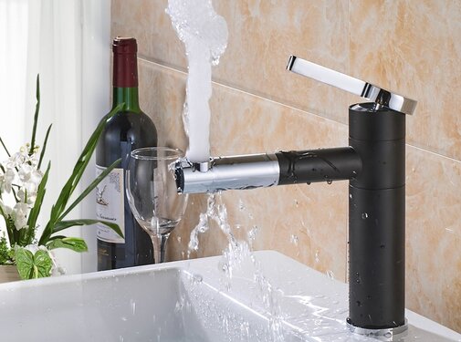 VALISA Messing wastafelkraan draaibare Uitloop chroom zwart