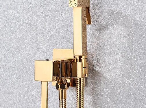 VALISA Bidetkraan messing vierkant douchespuit goud mengkraan