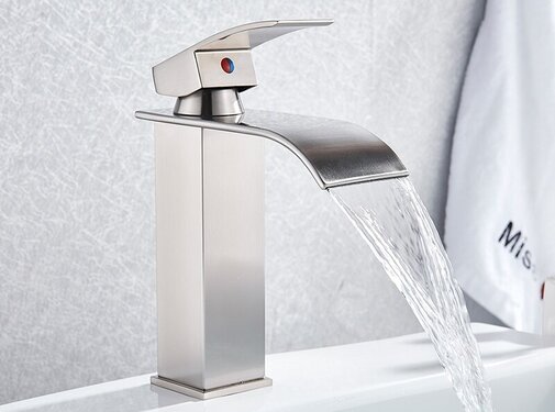 VALISA Luxe waterval wastafel kraan messing mengkraan Geborsteld nikkel A