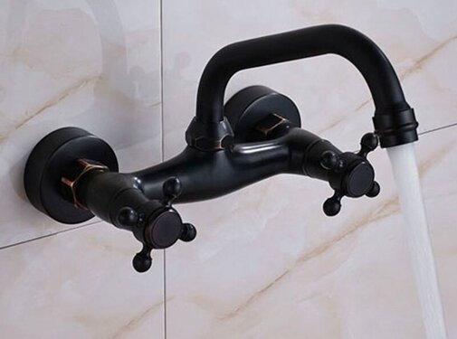 VALISA Zwart bronzen wandkraan met schuin draaibare Uitloop