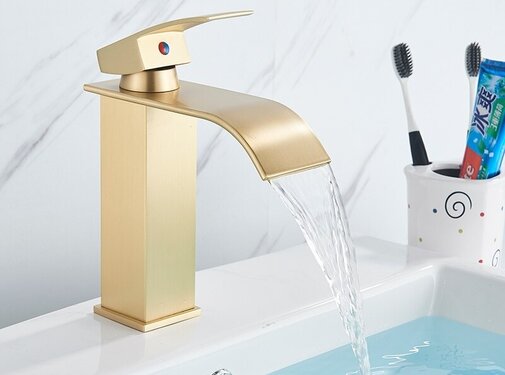 VALISA Luxe waterval wastafel kraan messing mengkraan Geborsteld goud