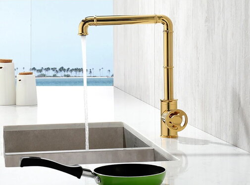 VALISA Robuuste retro industriële stijl goud messing mengkraan