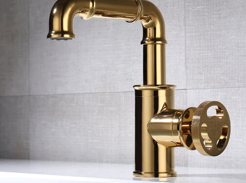 VALISA Robuuste retro industriële stijl goud messing wastafel mengkraan A