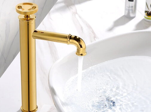 VALISA Retro industriële messing warm en koud Wastafelmengkraan goud hoog