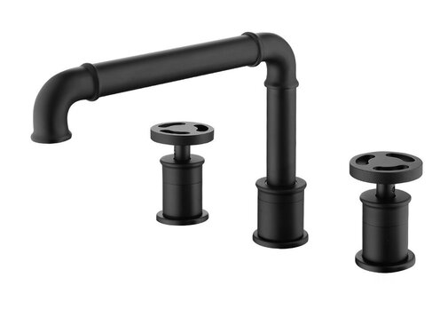 VALISA Retro industriële stijl wastafelkraan dubbel handvat mengkraan 3 gats zwart
