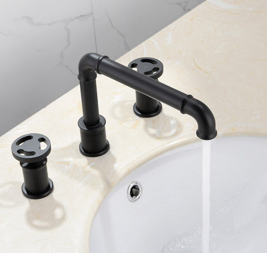 Shop nu deze Retro industriële stijl wastafelkraan dubbel handvat mengkraan 3 gats zwart op Valisa.nl